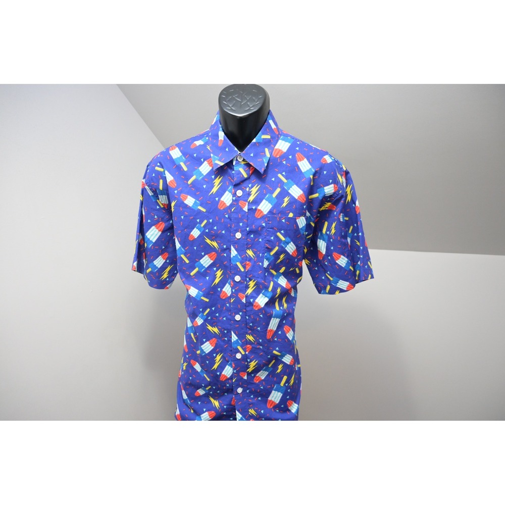 Tipsy Elves Button Down Shirt Mens XL Blue Popsicle Lightning Bolt Excellent